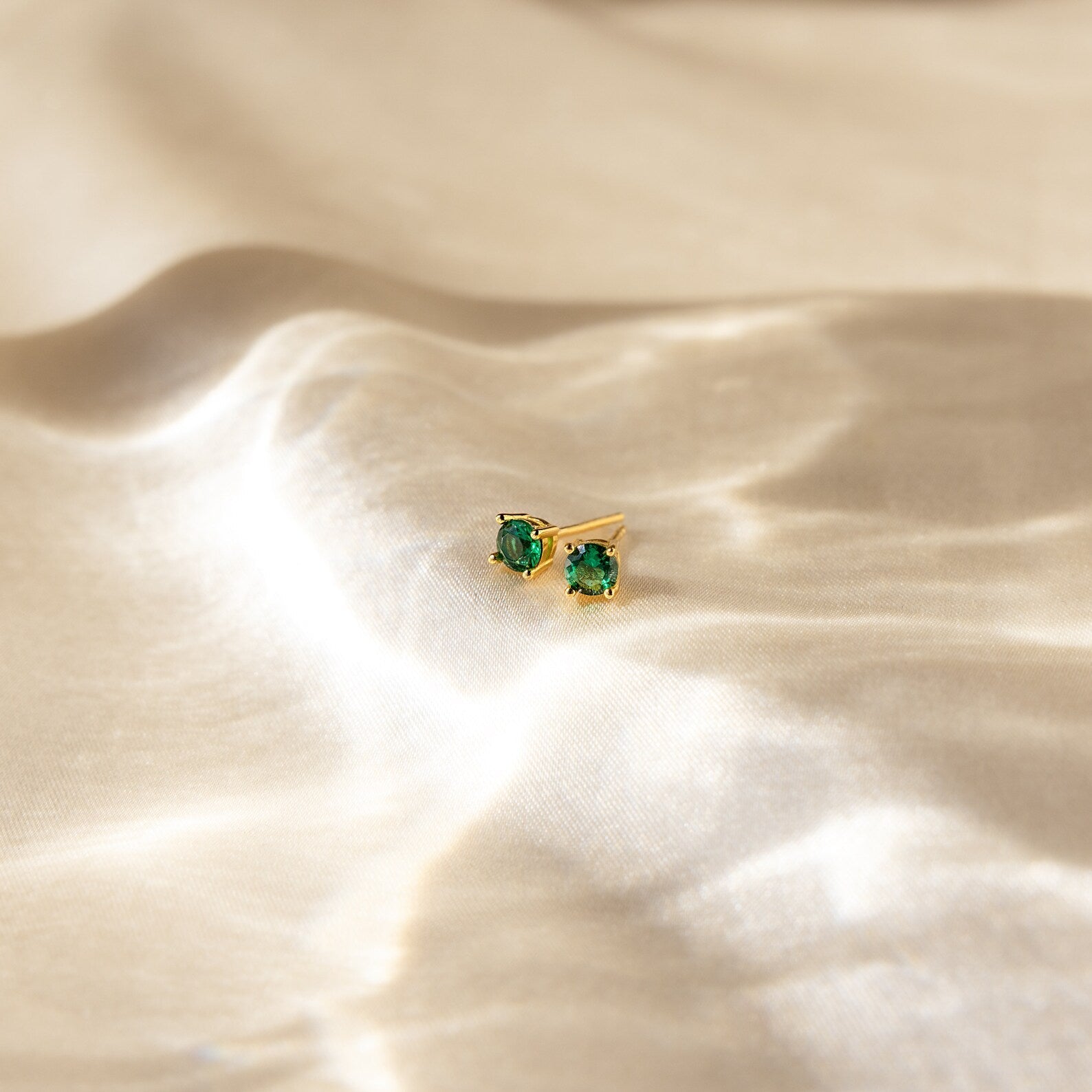 Booker Large Birthstone Stud Earrings 18K Gold May Emerald
